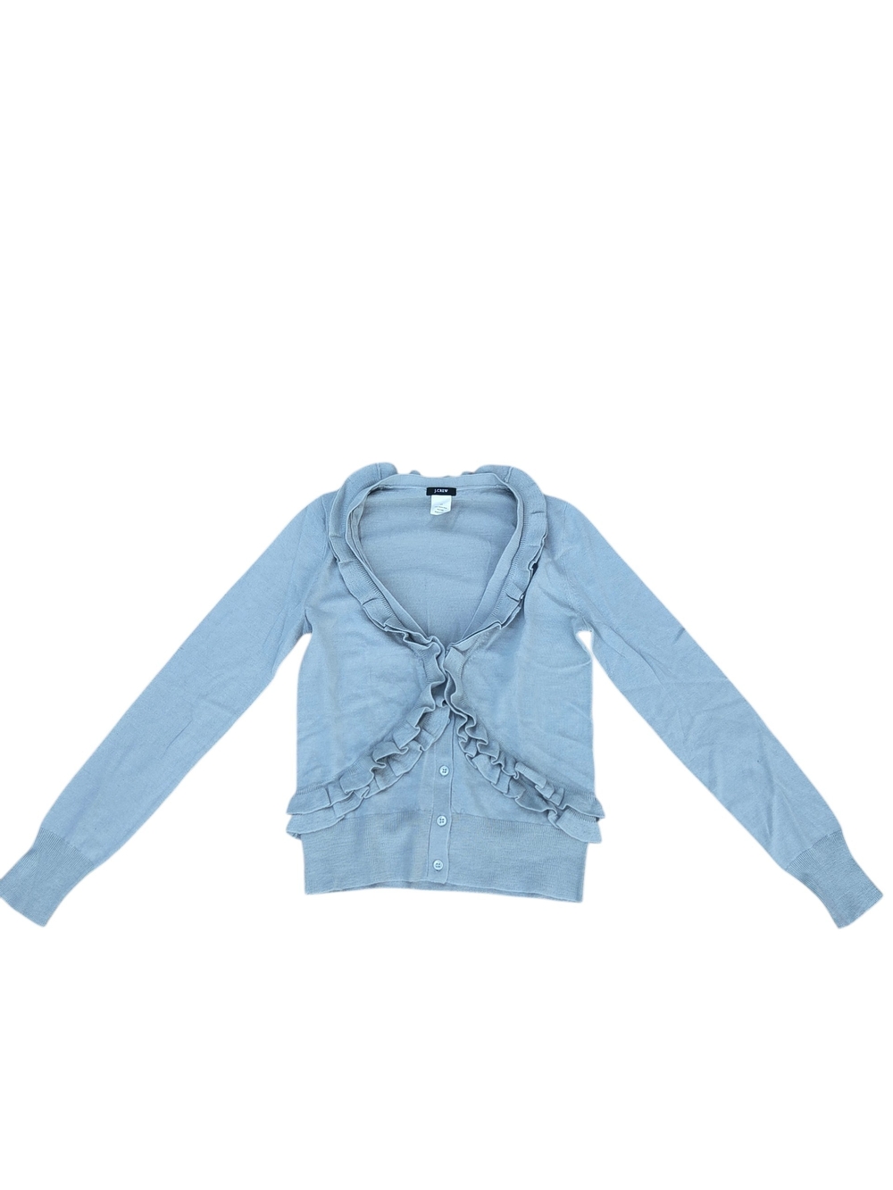 J. Crew Merino Wool Light Blue Ruffle Trim Cardigan. Size XS.